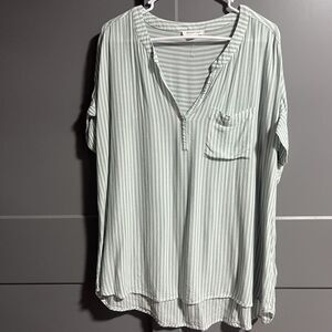 BeachLunchLounge Women Cuff Short Sleeve V-Neck Rayon Stripe Tunic Popover XL